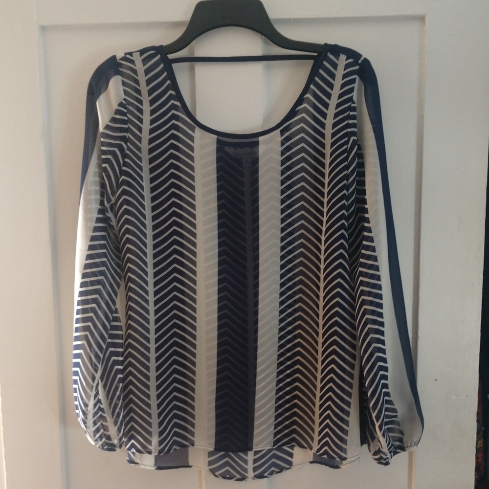 Navy Blue and White sheer blouse